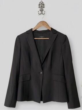 Ann Taylor Blazer 8 Petite Black Classic One Button Virgin Wool Blend